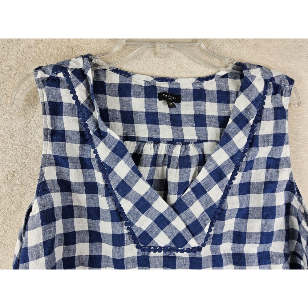 Talbots Women's 100% Linen Sleeveless V Neck Plaid Top Size 2X - Picture 2 of 3